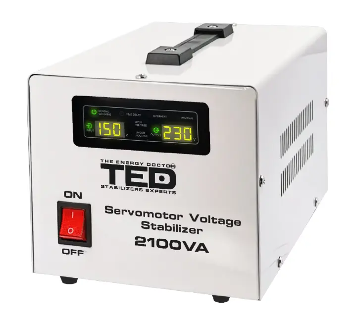 Stabilizator Retea Automat 2100VA 1200W cu Ecran LCD si ServoMotor cu 2 Iesiri Schuko TED Electric